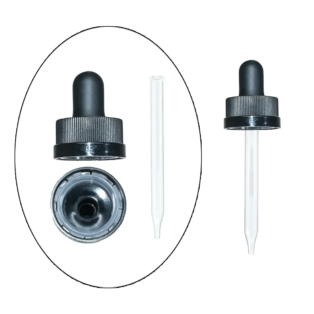 1 oz. Clear Boston Round with Black Child-Resistant Dropper (20/400) (V23) (V8)