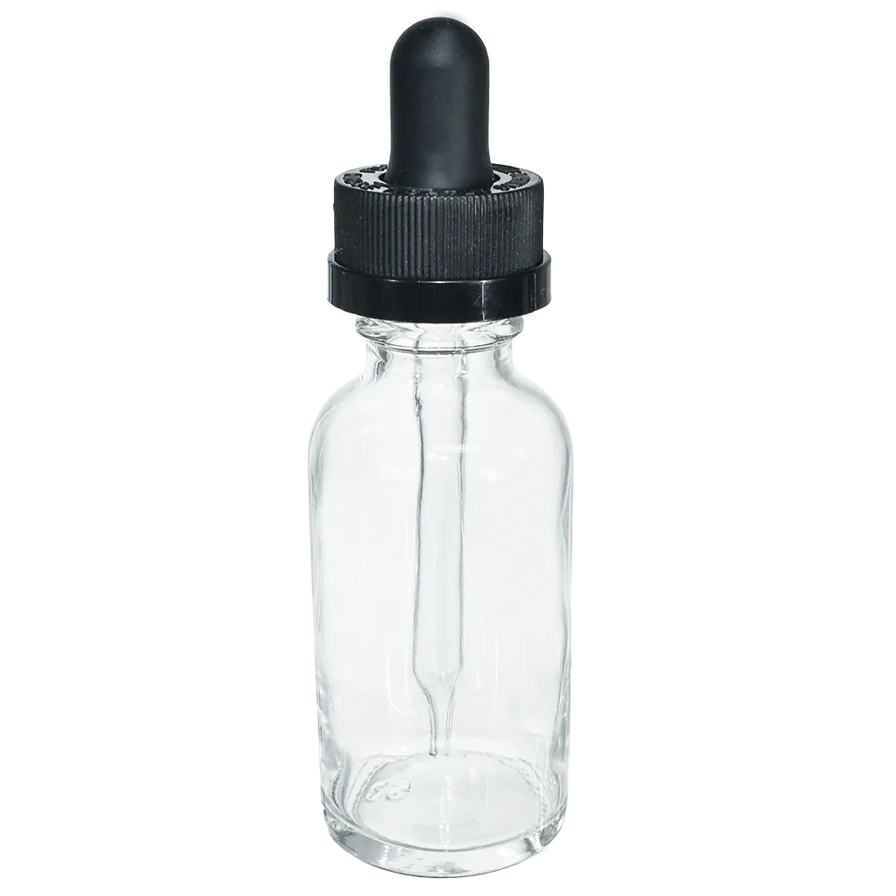 1 oz. Clear Boston Round with Black Child-Resistant Dropper (20/400) (V23) (V8)
