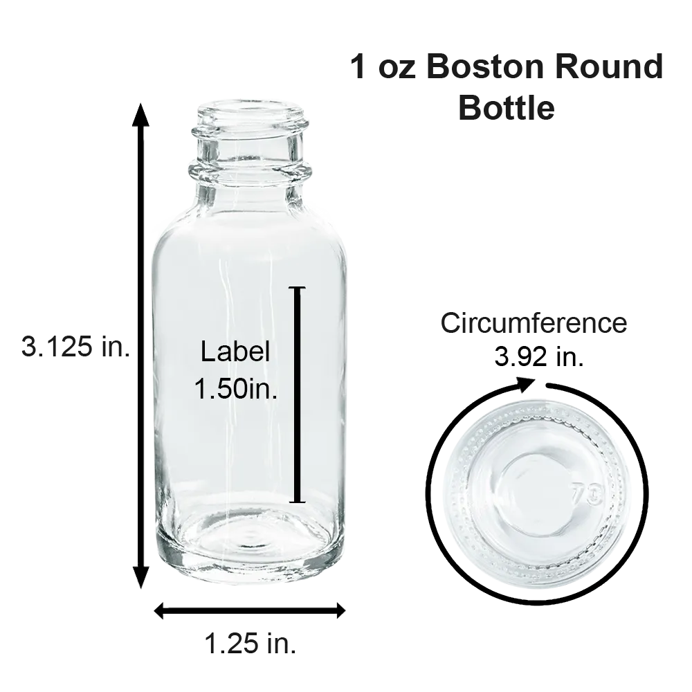 1 oz. Clear Boston Round with Black Child-Resistant Dropper (20/400) (V23) (V8)