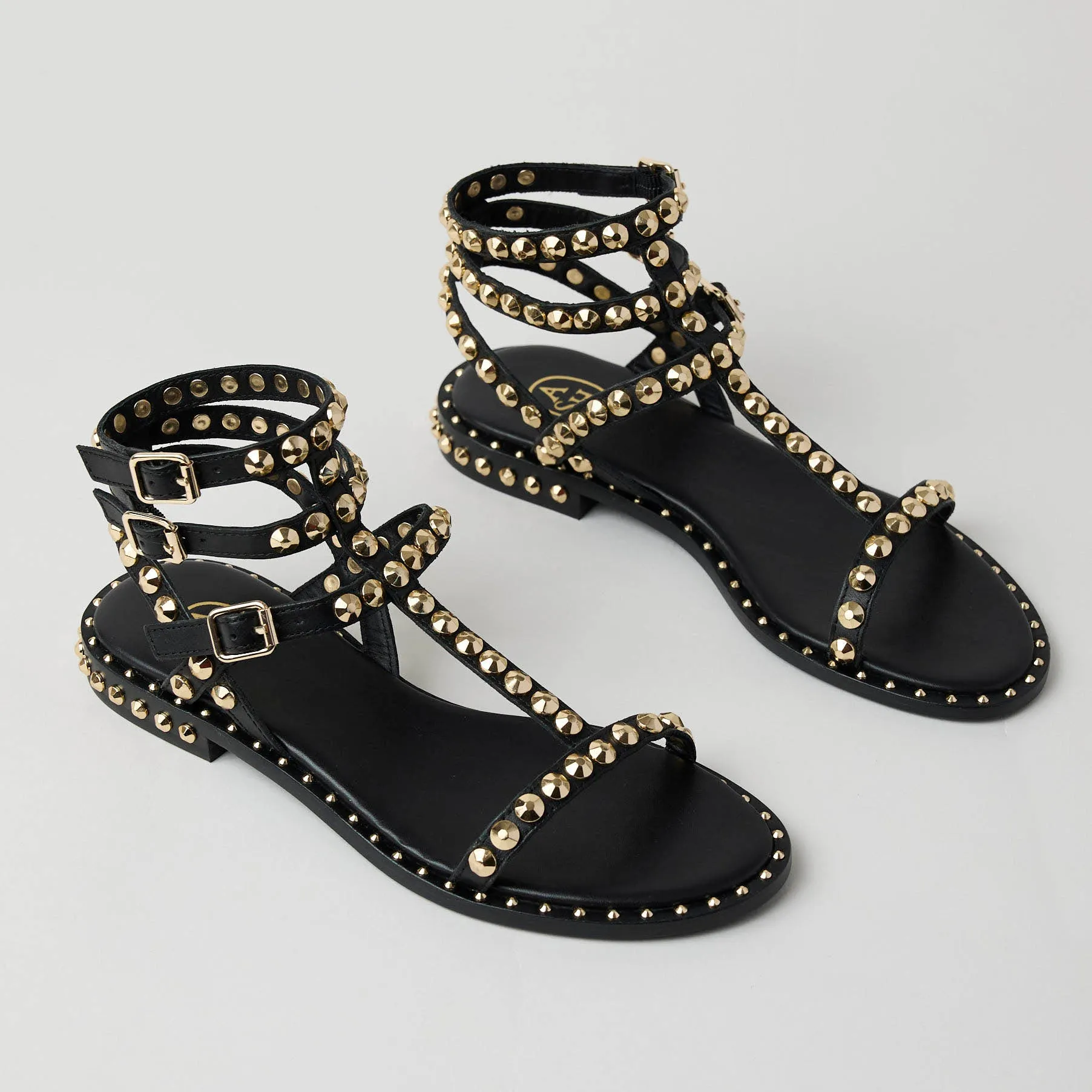 Ash Black Leather Gladiator Style Sandals