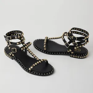 Ash Black Leather Gladiator Style Sandals