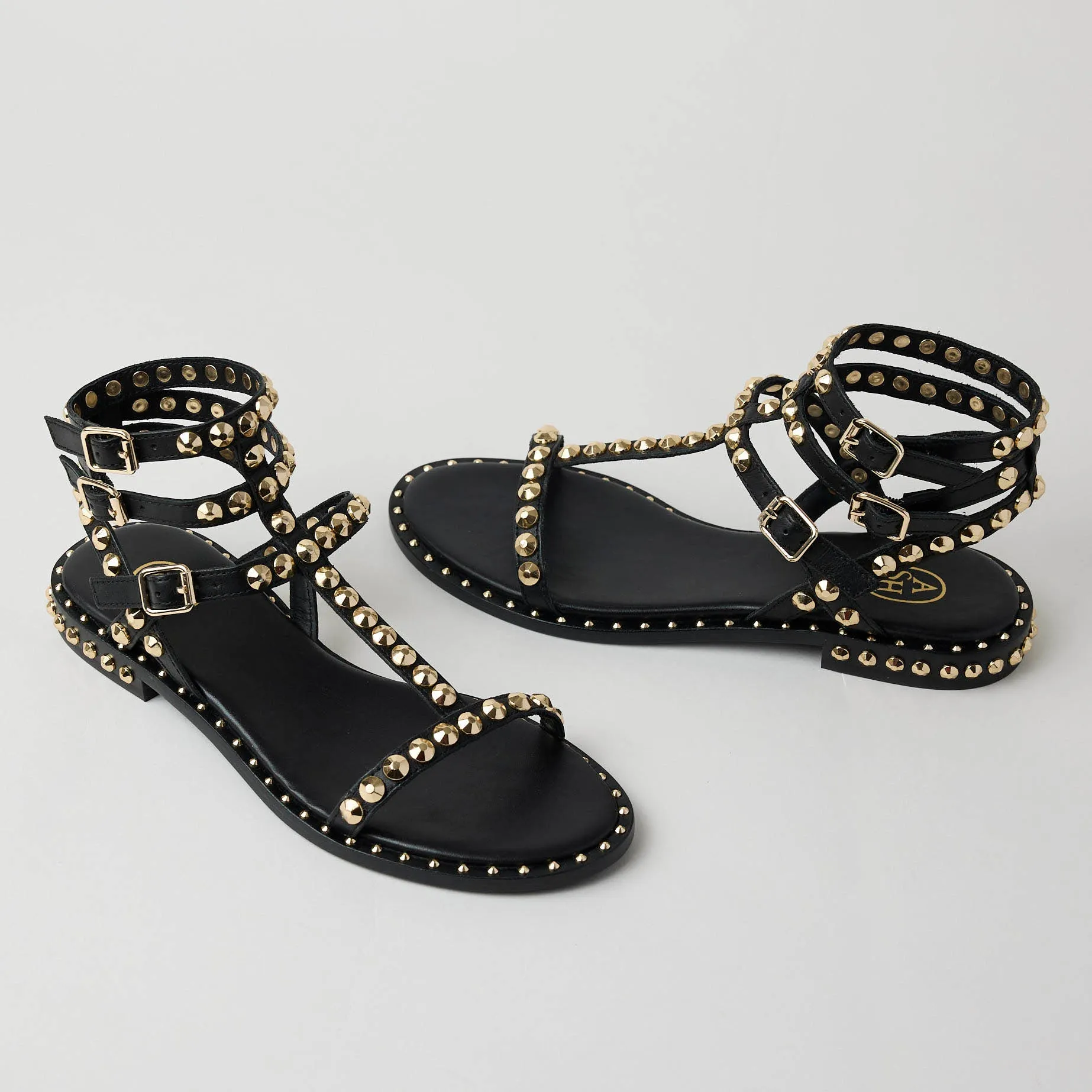 Ash Black Leather Gladiator Style Sandals