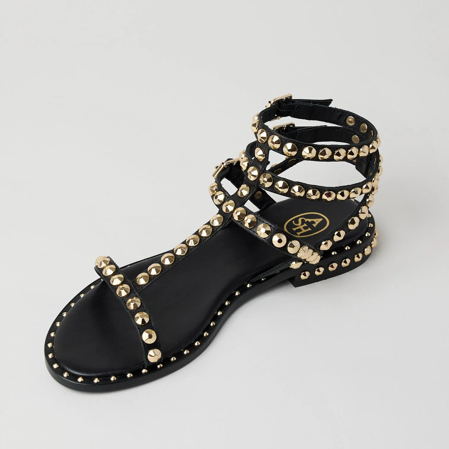 Ash Black Leather Gladiator Style Sandals