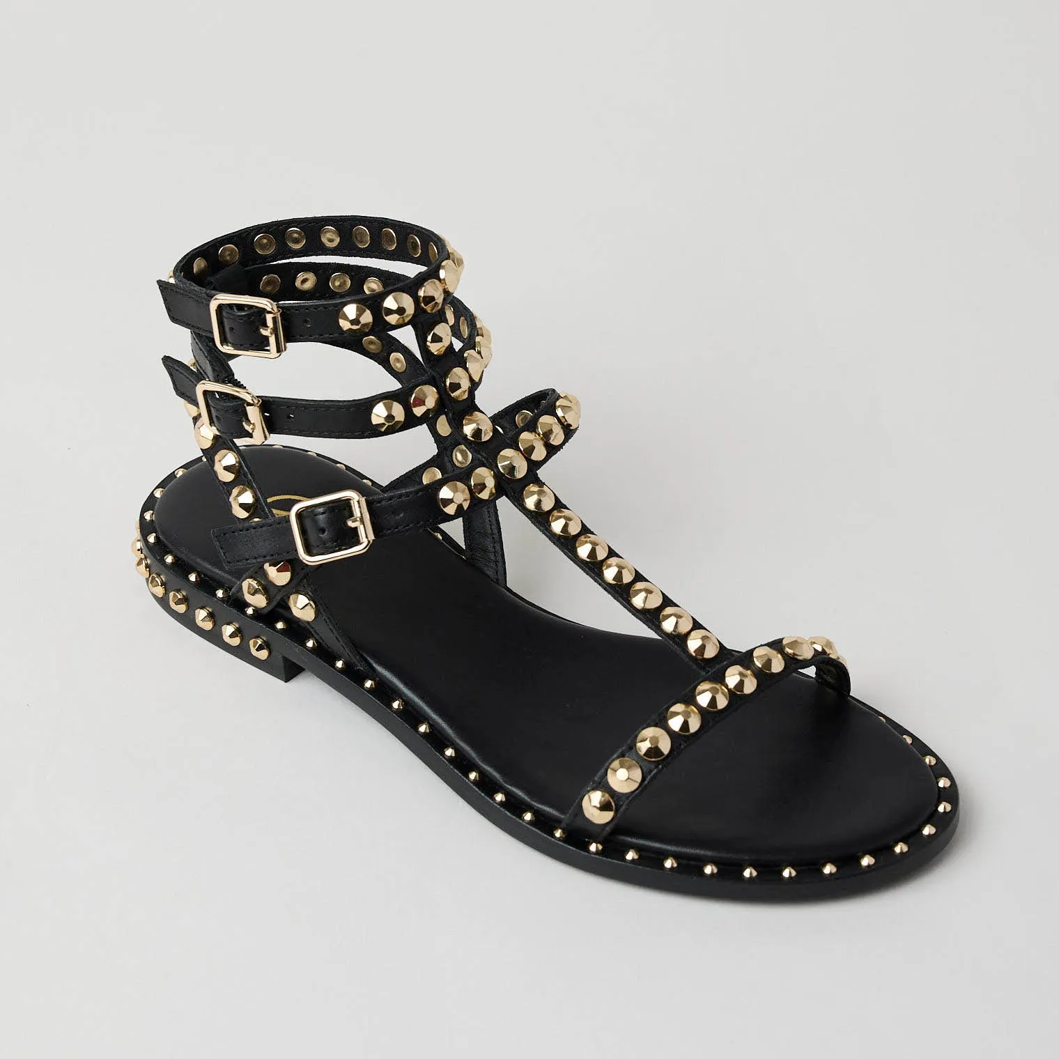 Ash Black Leather Gladiator Style Sandals