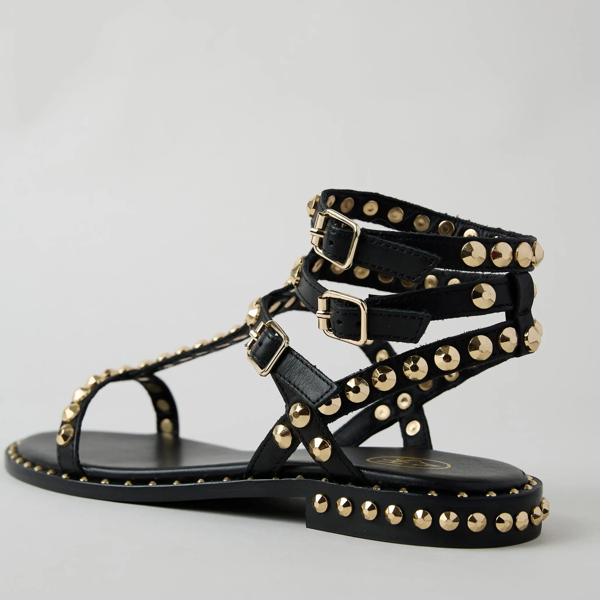 Ash Black Leather Gladiator Style Sandals