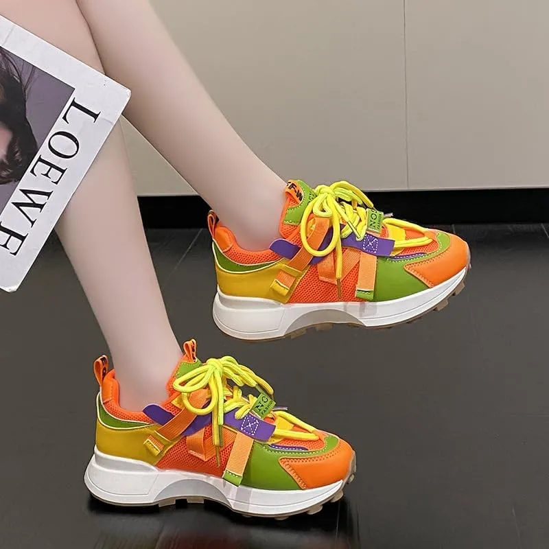 Autumn Ladies Casual Sneakers for Women Fashion Color Platform Shoes Mesh Breathable Lady Running Sporty Lace-up Shoes