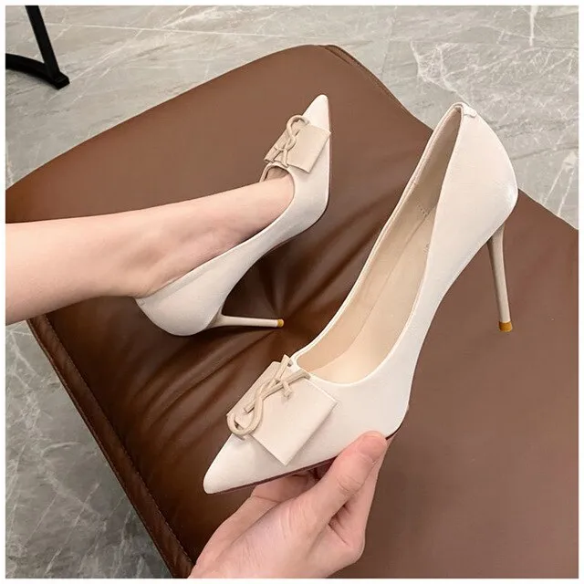 Bailamos 2021 HOT Elegant Metal Buckle Women Pumps Shoes Ladies Thin High Heel Pointed Toe Fashion Brand Dress Shoes Work Shoes