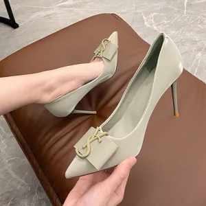 Bailamos 2021 HOT Elegant Metal Buckle Women Pumps Shoes Ladies Thin High Heel Pointed Toe Fashion Brand Dress Shoes Work Shoes