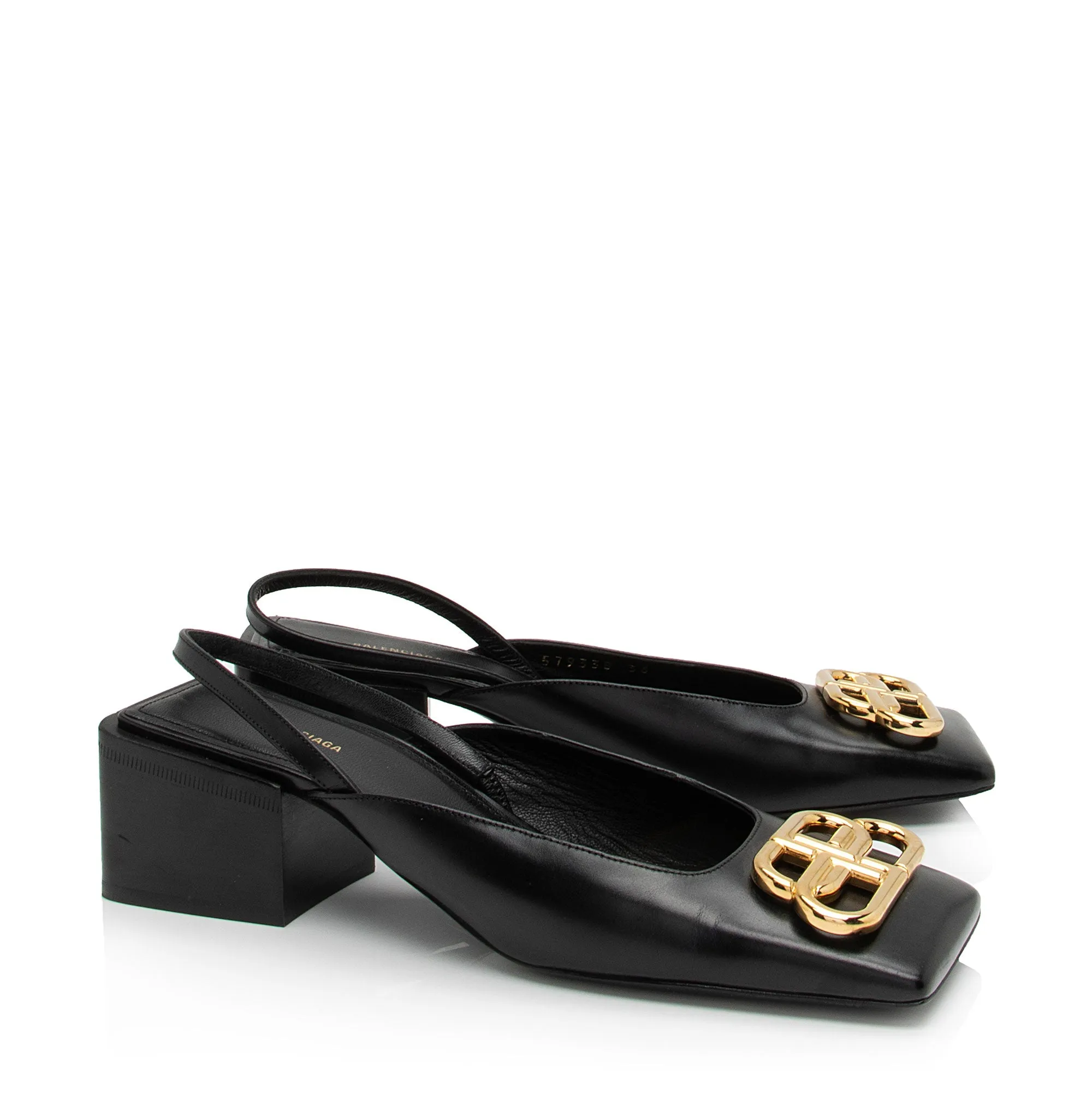 Balenciaga Leather Square Toe Slingback Pumps - Size 6 / 36 (SHF-ILGegn)