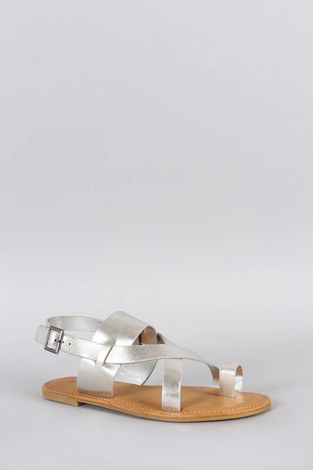 Bamboo Metallic Toe Ring Slingback Flat Sandal