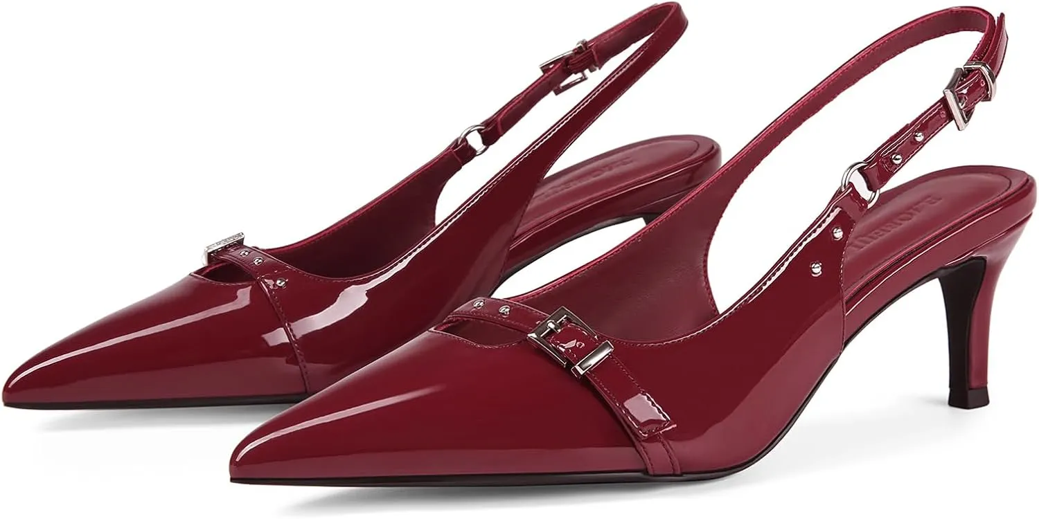 baobeijiadao Womens Slingback Heels Pointed Toe Slip On Pumps Closed Toe Kitten Heel Heeled Sandals Patent Leather Dress Shoes for Women