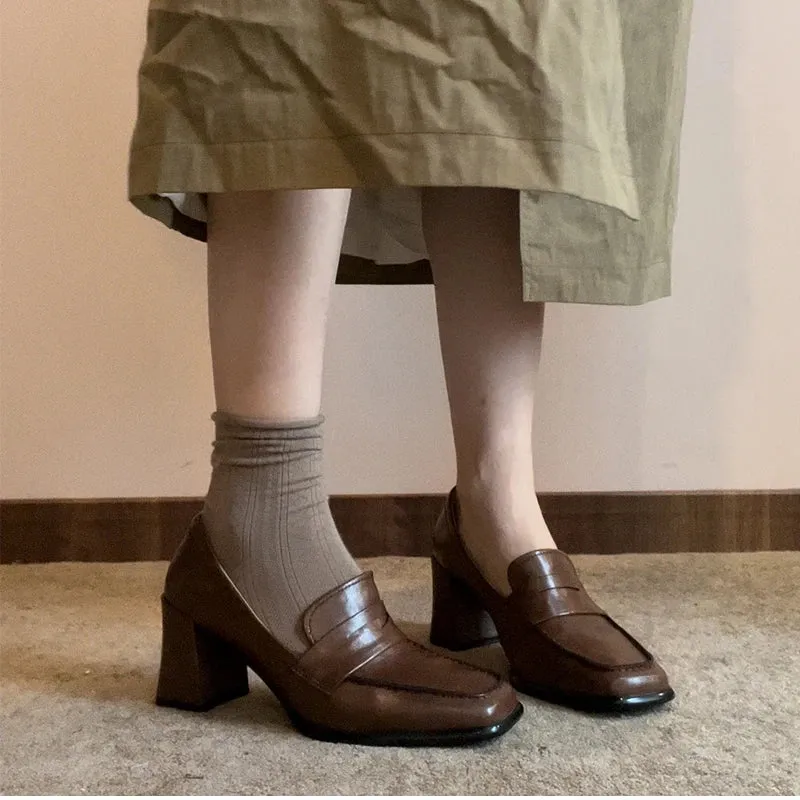 binfenxie 2024 Spring Classics Women Pumps Shoes Fashion Slip On Mary Jane Shoes Ladies Elegant Thick High Heel Square Toe Single Shoes