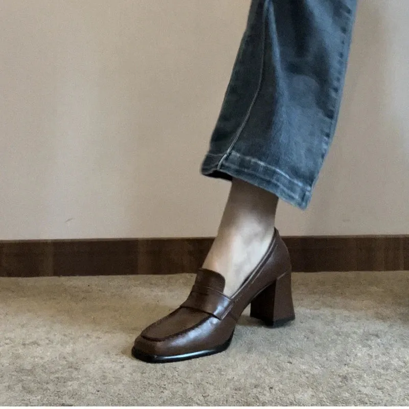 binfenxie 2024 Spring Classics Women Pumps Shoes Fashion Slip On Mary Jane Shoes Ladies Elegant Thick High Heel Square Toe Single Shoes