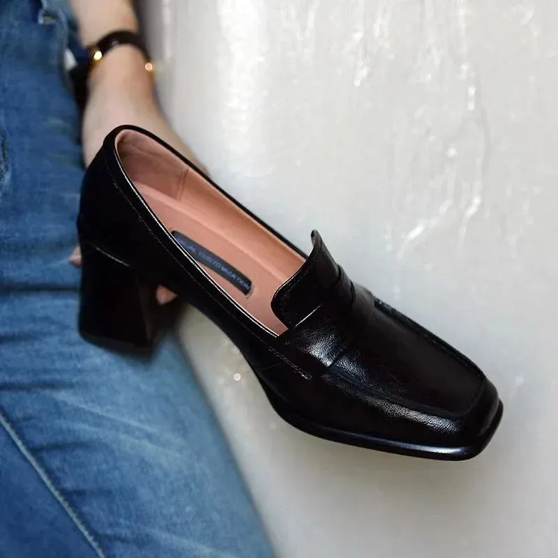 binfenxie 2024 Spring Classics Women Pumps Shoes Fashion Slip On Mary Jane Shoes Ladies Elegant Thick High Heel Square Toe Single Shoes