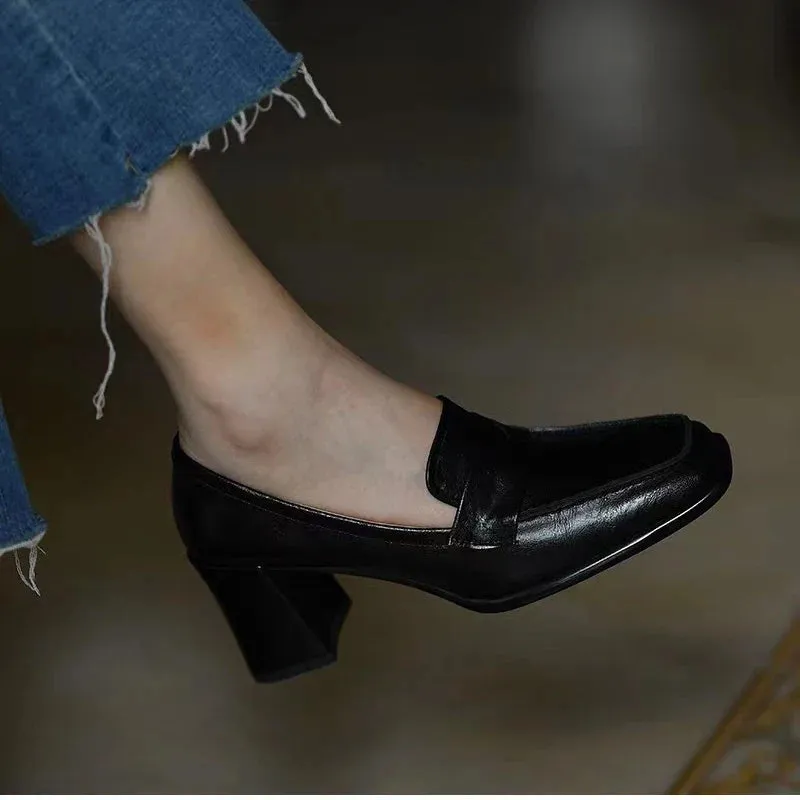 binfenxie 2024 Spring Classics Women Pumps Shoes Fashion Slip On Mary Jane Shoes Ladies Elegant Thick High Heel Square Toe Single Shoes
