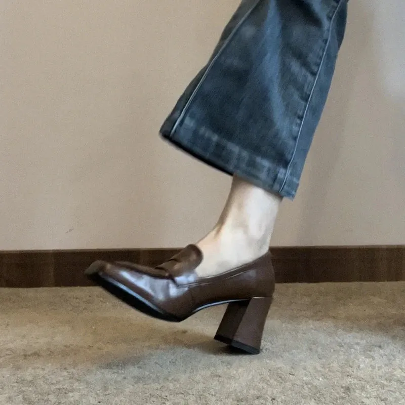 binfenxie 2024 Spring Classics Women Pumps Shoes Fashion Slip On Mary Jane Shoes Ladies Elegant Thick High Heel Square Toe Single Shoes