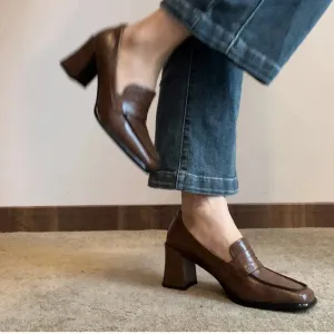 binfenxie 2024 Spring Classics Women Pumps Shoes Fashion Slip On Mary Jane Shoes Ladies Elegant Thick High Heel Square Toe Single Shoes