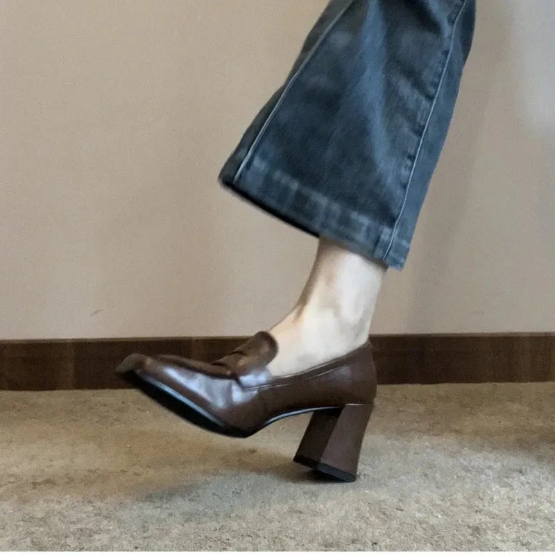 binfenxie 2024 Spring Classics Women Pumps Shoes Fashion Slip On Mary Jane Shoes Ladies Elegant Thick High Heel Square Toe Single Shoes
