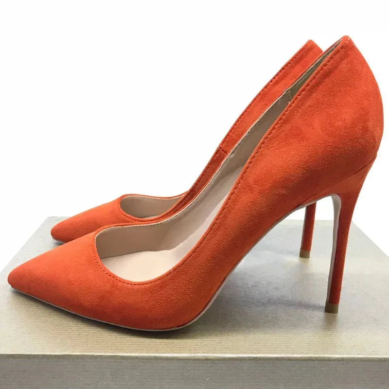 binfenxie Elegant Women Plain Flock Pointy Toe Stiletto Pumps Classic Ladies Basic High Heel Dress Shoes Customize Green Purple