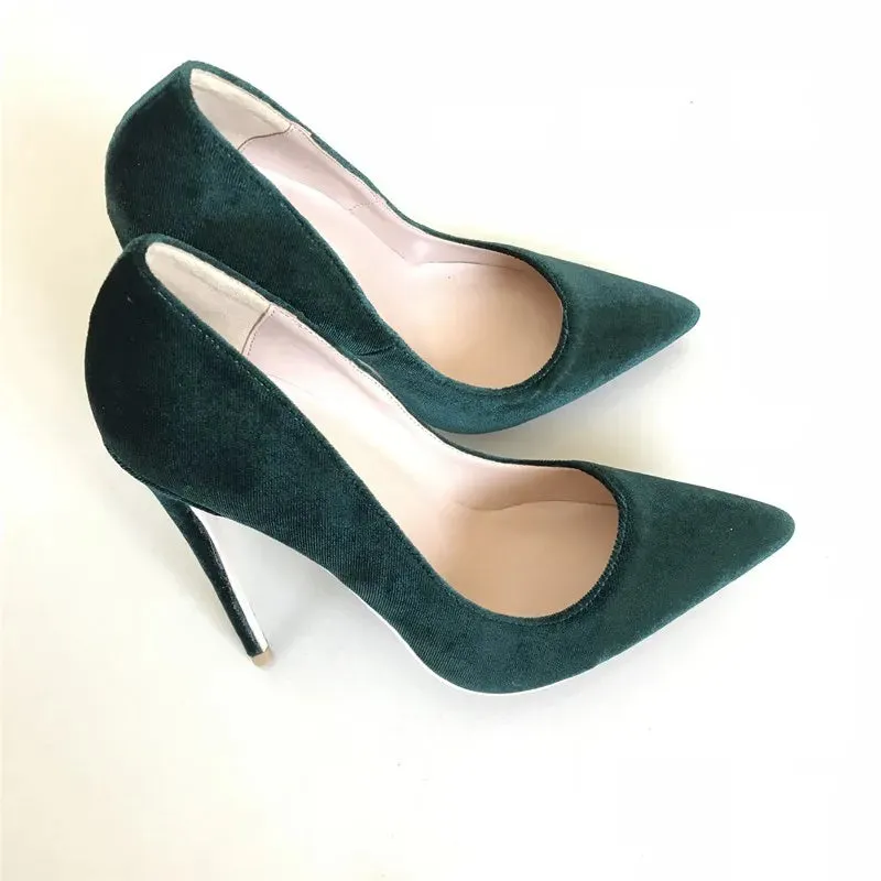 binfenxie Elegant Women Plain Flock Pointy Toe Stiletto Pumps Classic Ladies Basic High Heel Dress Shoes Customize Green Purple
