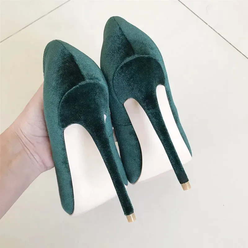 binfenxie Elegant Women Plain Flock Pointy Toe Stiletto Pumps Classic Ladies Basic High Heel Dress Shoes Customize Green Purple