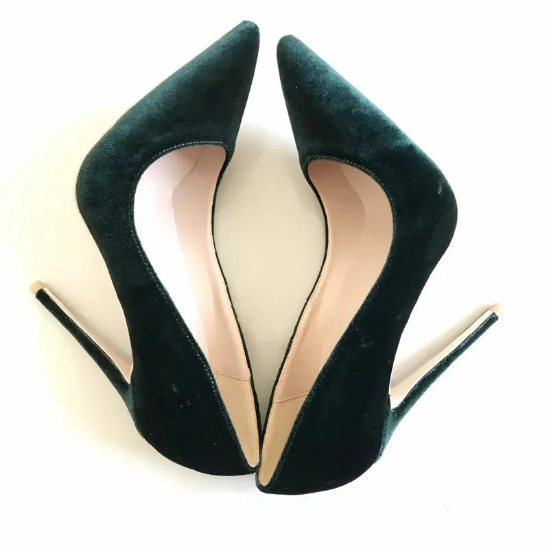 binfenxie Elegant Women Plain Flock Pointy Toe Stiletto Pumps Classic Ladies Basic High Heel Dress Shoes Customize Green Purple