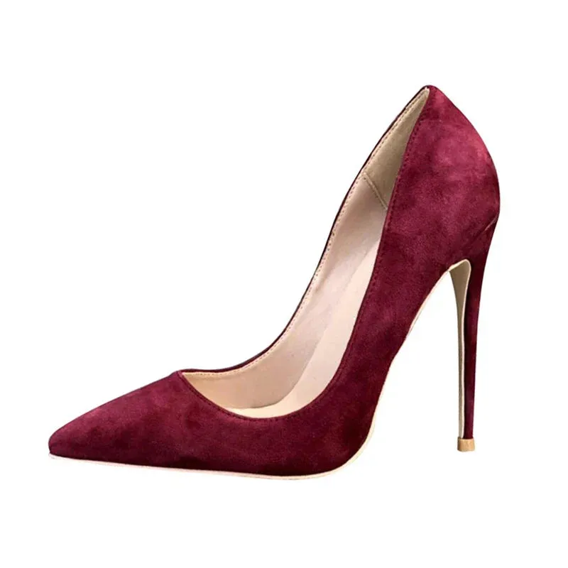 binfenxie Elegant Women Plain Flock Pointy Toe Stiletto Pumps Classic Ladies Basic High Heel Dress Shoes Customize Green Purple