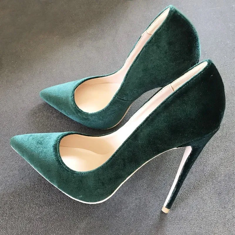 binfenxie Elegant Women Plain Flock Pointy Toe Stiletto Pumps Classic Ladies Basic High Heel Dress Shoes Customize Green Purple
