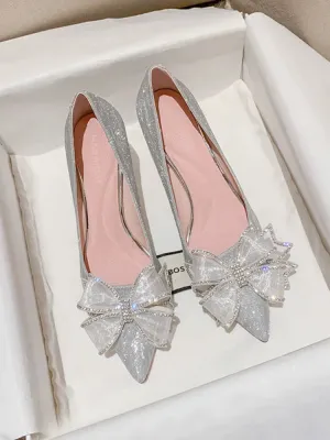 binfenxie  -  Fairy Elegant High Heels Lady Rhinestone Gauze Korean Style Casual Shoes Party Design Bow French Bridal Pumps Women Summer 2024