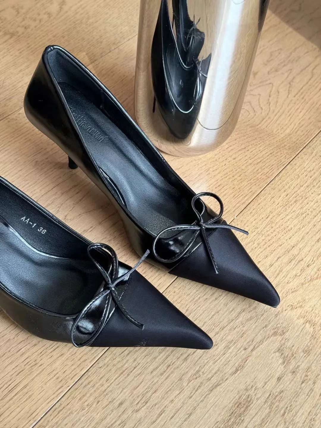 binfenxie  -  Sexy Women Pumps Office Shoes Pointed Toe Autumn Spring Dress Party Pumps Black Khaki Silver Shallow Slip On Elegant Bow Design