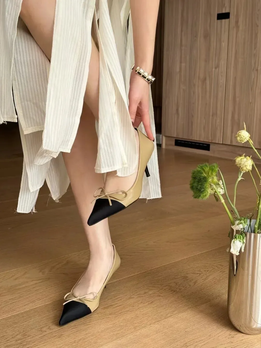 binfenxie  -  Sexy Women Pumps Office Shoes Pointed Toe Autumn Spring Dress Party Pumps Black Khaki Silver Shallow Slip On Elegant Bow Design