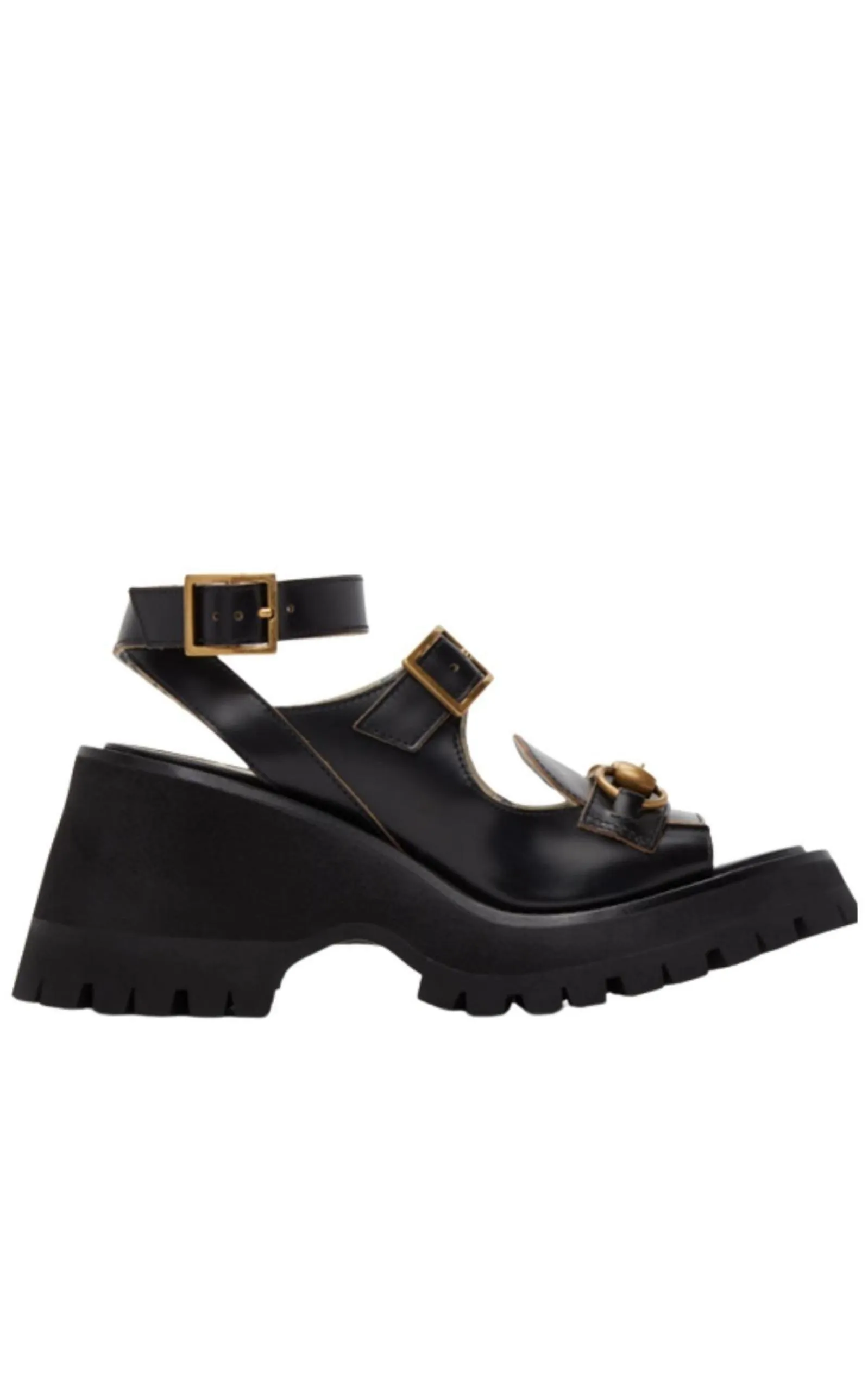 Black Horsebit Platform Sandals