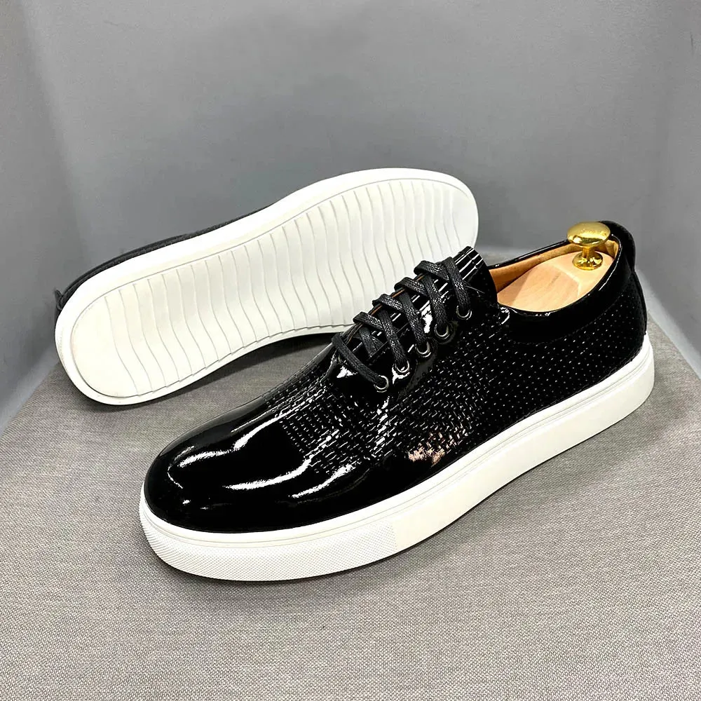 Black Patent Leather Lace-Up Sneakers