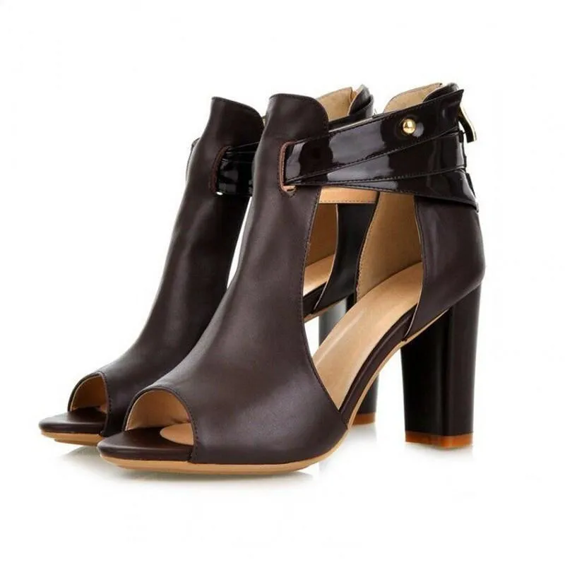 Chicvane Adjustable Buckle Closure Spanish Sandals Cutout Side Chunky Heel Sandals