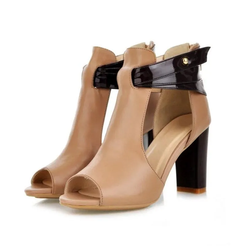 Chicvane Adjustable Buckle Closure Spanish Sandals Cutout Side Chunky Heel Sandals