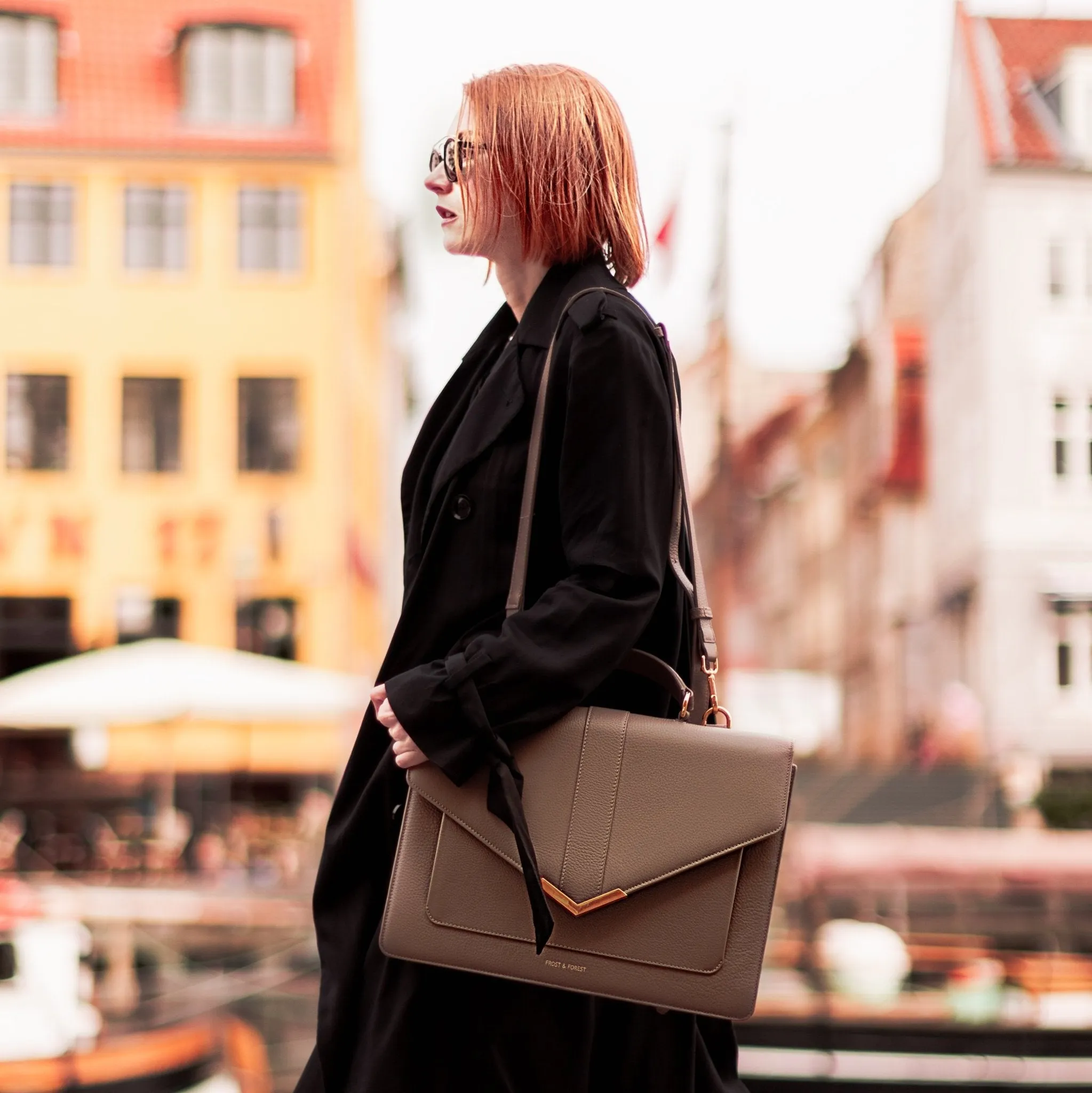 Crossbody Laptop Bag – Gold And Camel Leather Computer Bag For Women