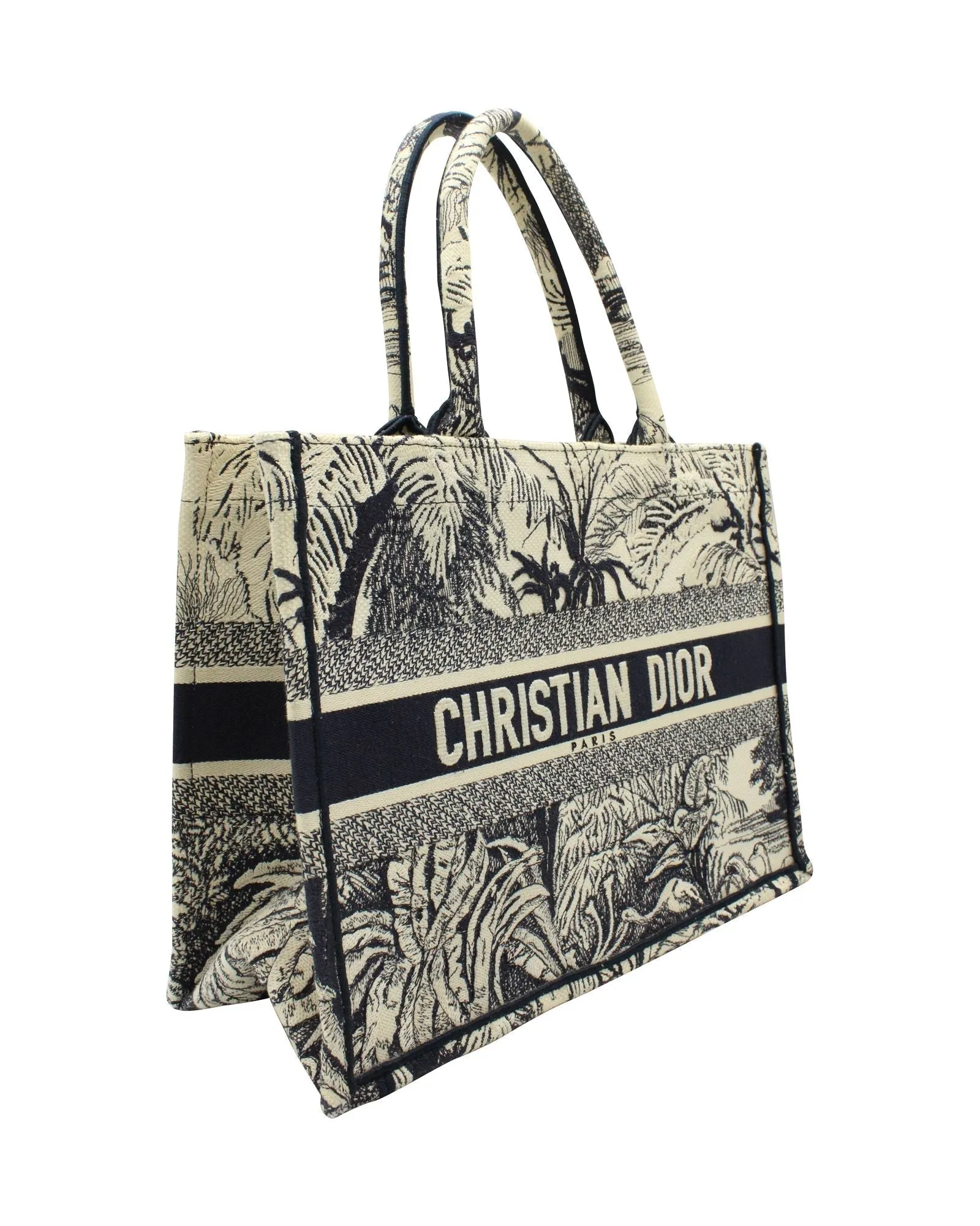 Dior Medium Book Tote Bag in Cream and Navy Blue Canvas