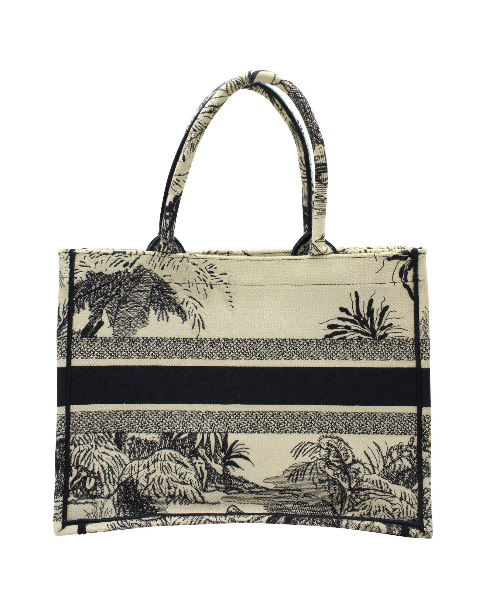 Dior Medium Book Tote Bag in Cream and Navy Blue Canvas