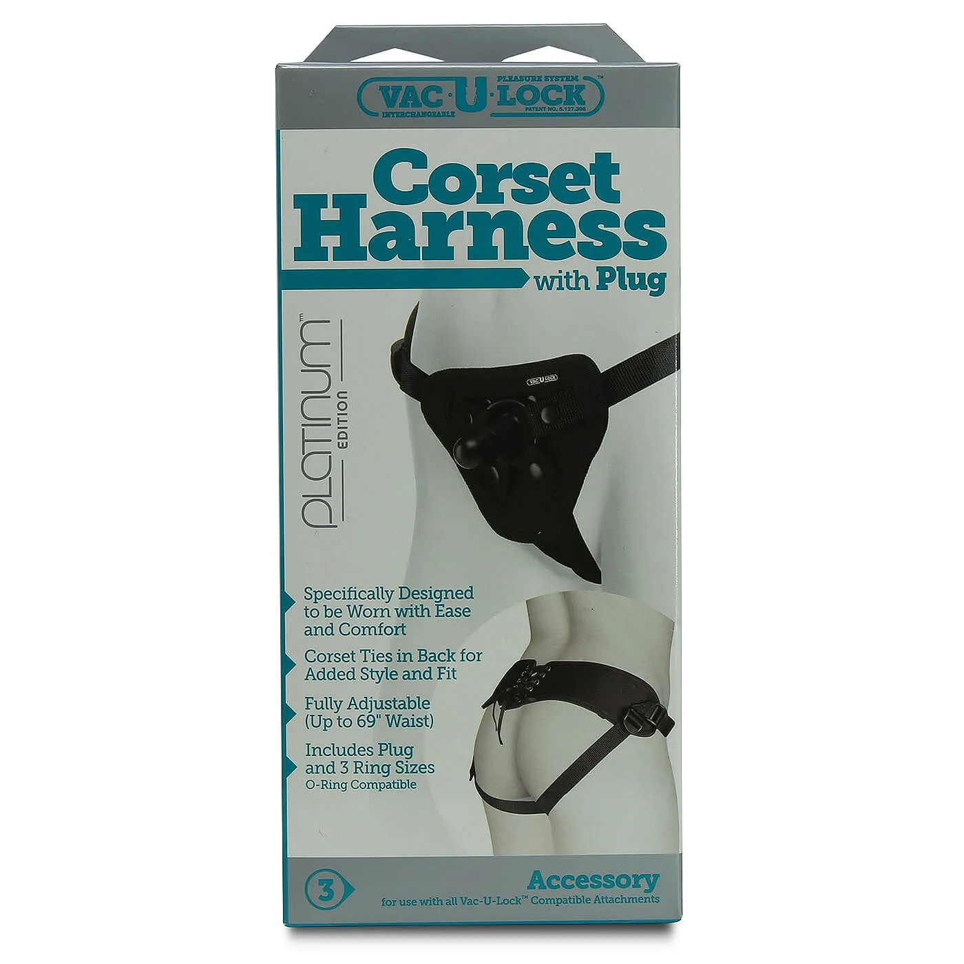 Doc Johnson Vac-U-Lock Platinum Corset Harness with Plug