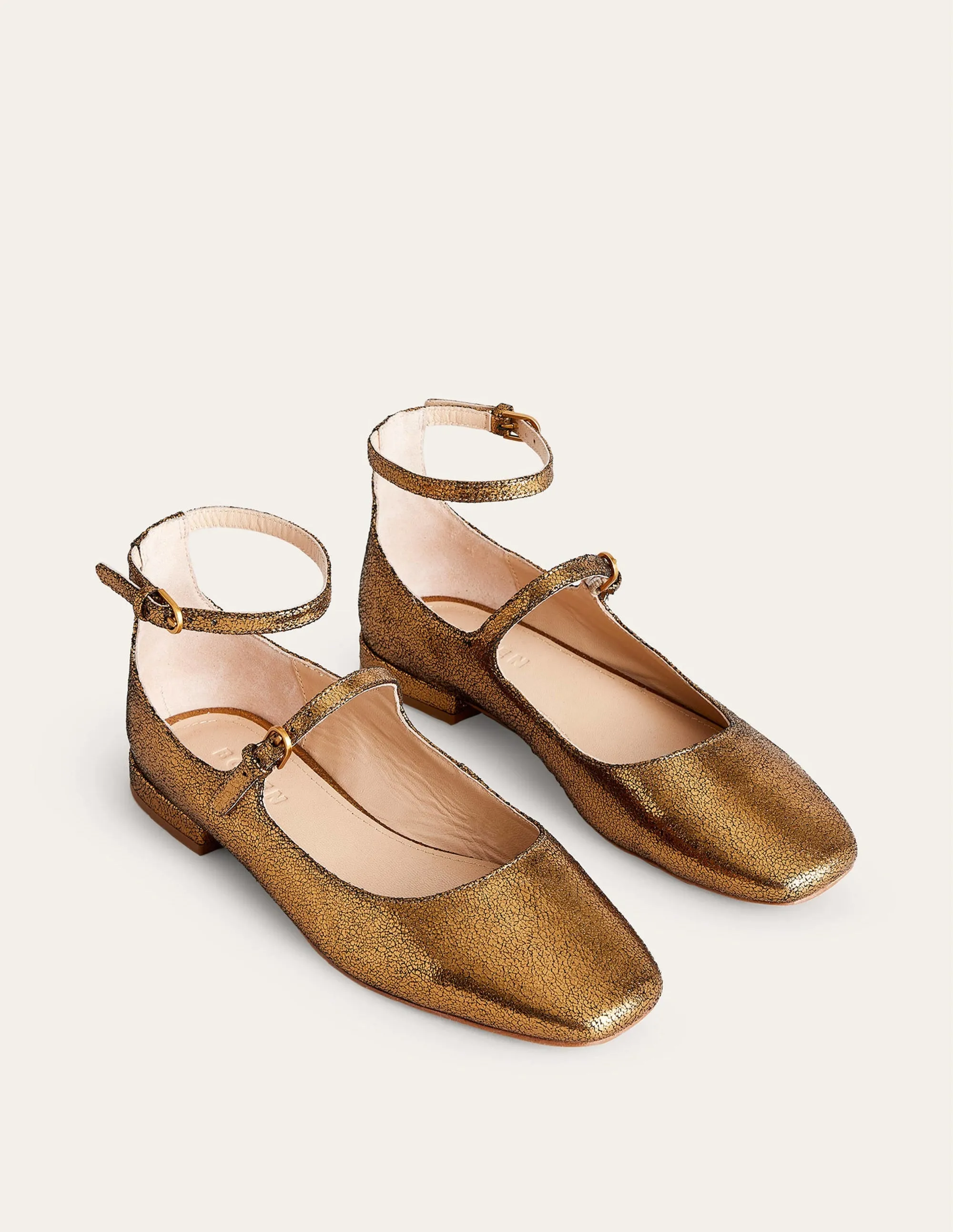 Double-Strap Mary Jane Shoes-Bronze Crinkle Leather