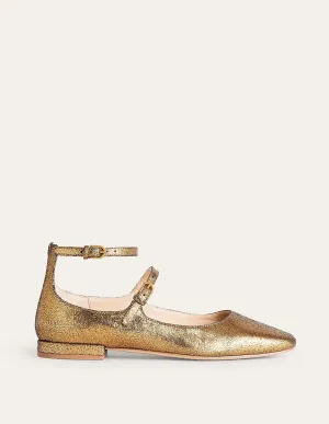 Double-Strap Mary Jane Shoes-Bronze Crinkle Leather