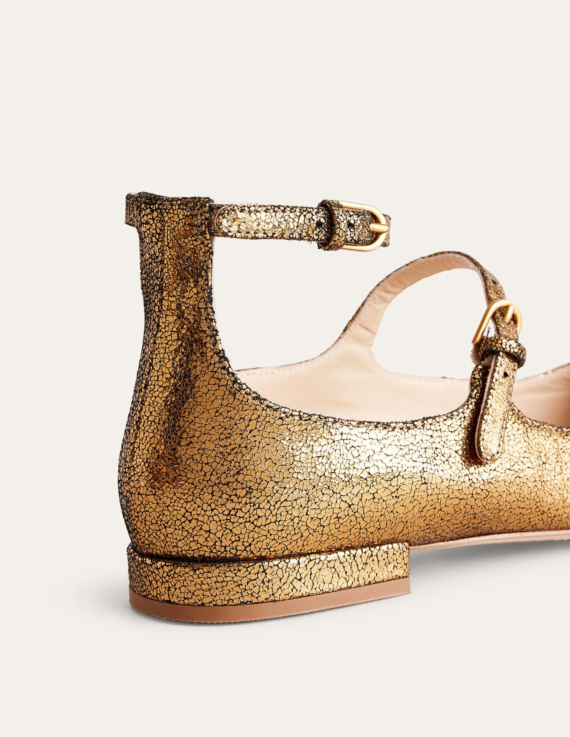 Double-Strap Mary Jane Shoes-Bronze Crinkle Leather