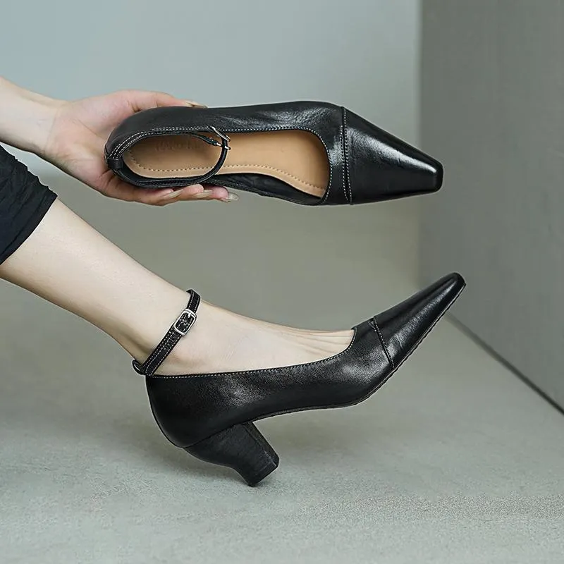 Elegant Square Toe Mid Heel Kitten Washed Horse Leather Pumps in Red/Black