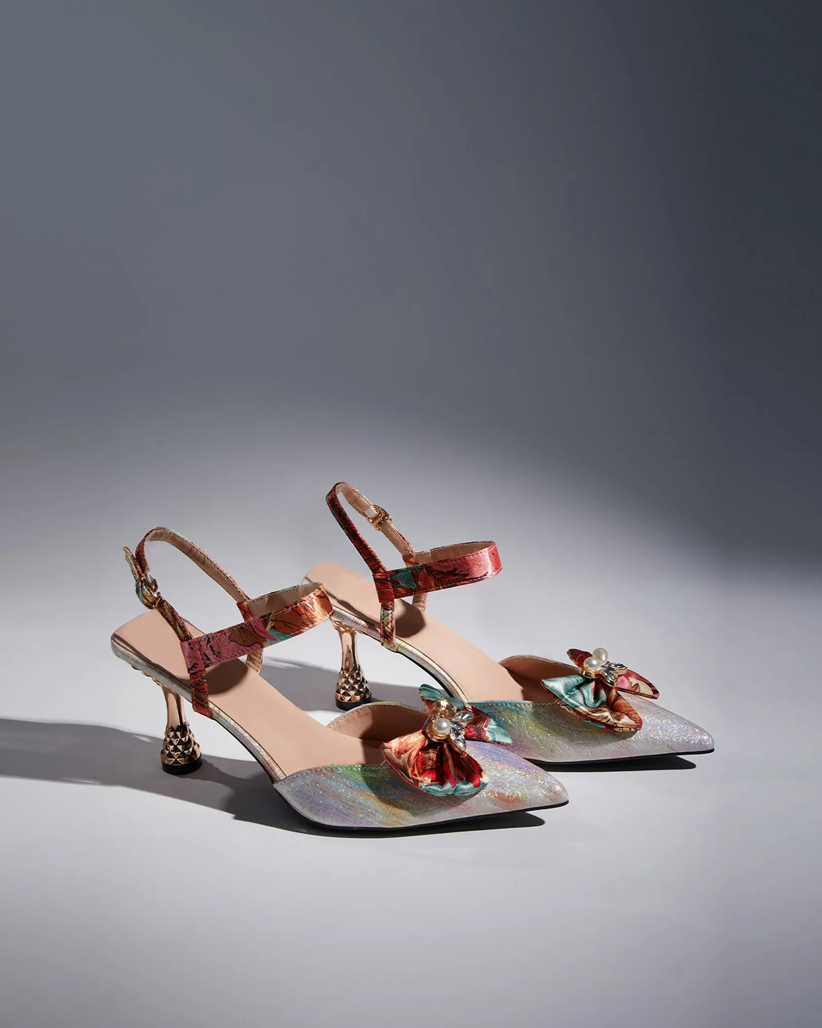 Elena Bow Flared Heel Slingback Pumps