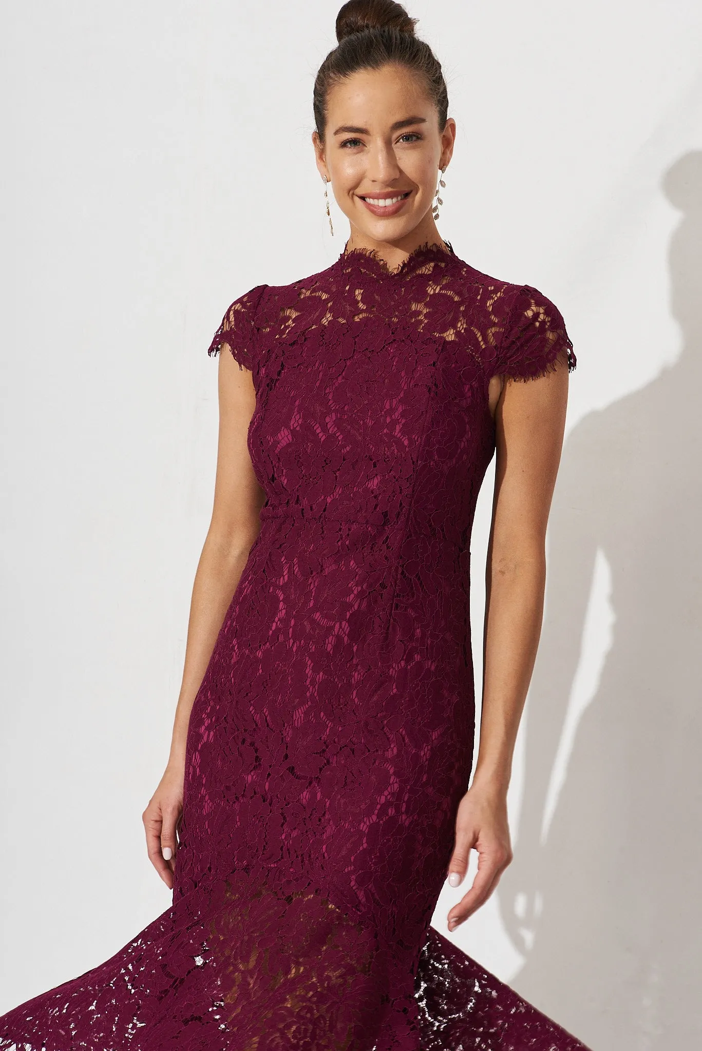 Emilise Midi Dress In Burgundy Lace