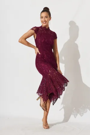 Emilise Midi Dress In Burgundy Lace