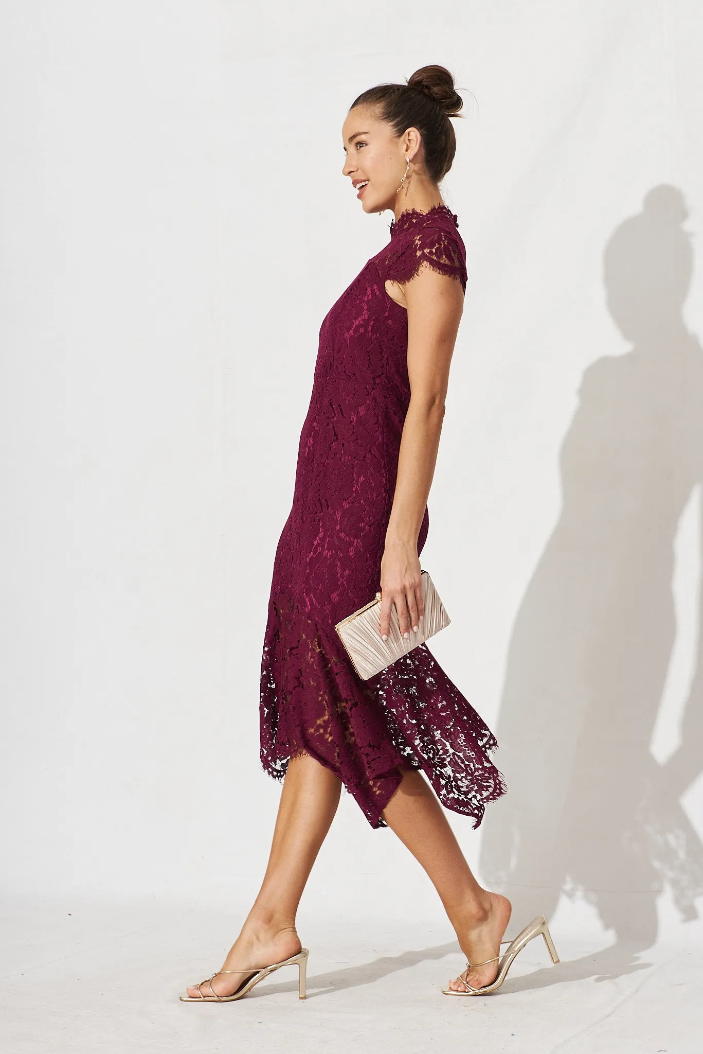 Emilise Midi Dress In Burgundy Lace