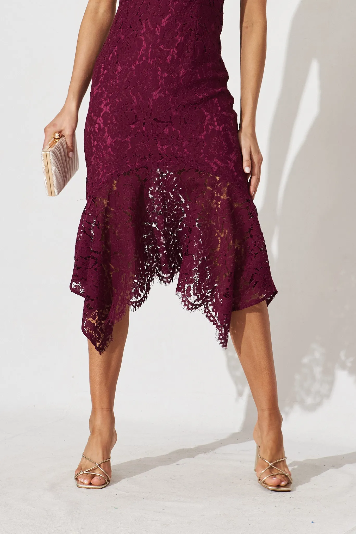 Emilise Midi Dress In Burgundy Lace