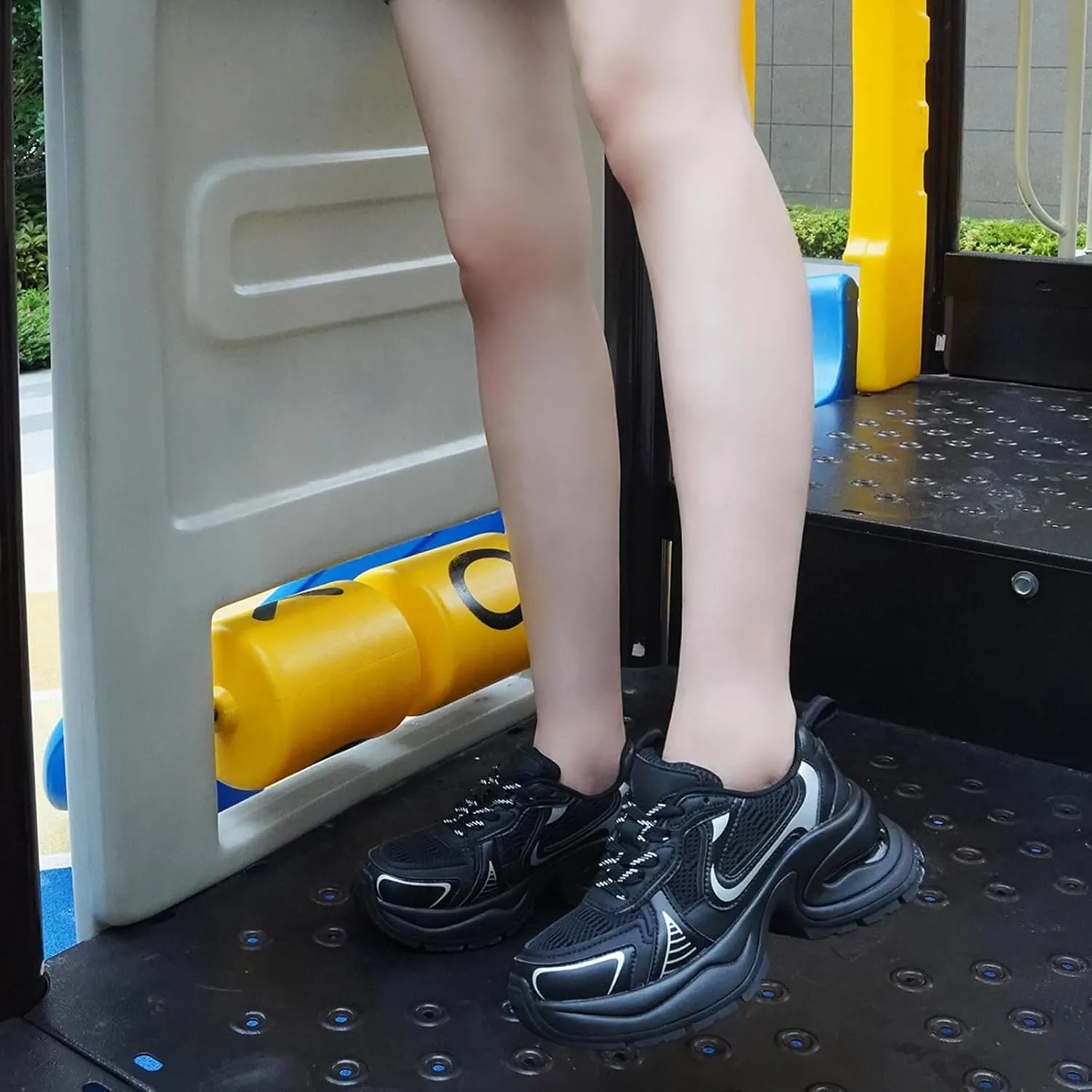 Fashion Lace-up Platform Sneakers for Women - Thick Bottom Casual Mesh Sports Shoes, Comfortable Sneaker.,Silver-38