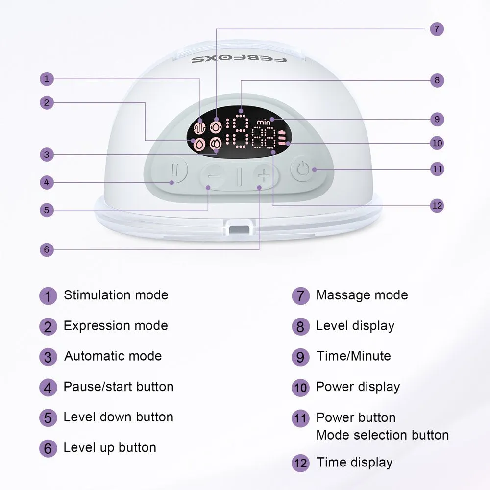 FEBFOXS Double Breast Pump, 2Pcs Hands-Free Breast Pump with 4 Mode & 12 Levels, Electric Wearable Pumps with Gift Box & 17/19/21mm Flanges, Low Noise Painless Leak-Proof Design